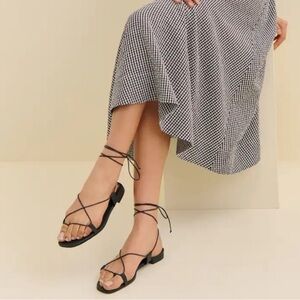 Reformation Alize Black Strappy Leather Lace-Up Sandals